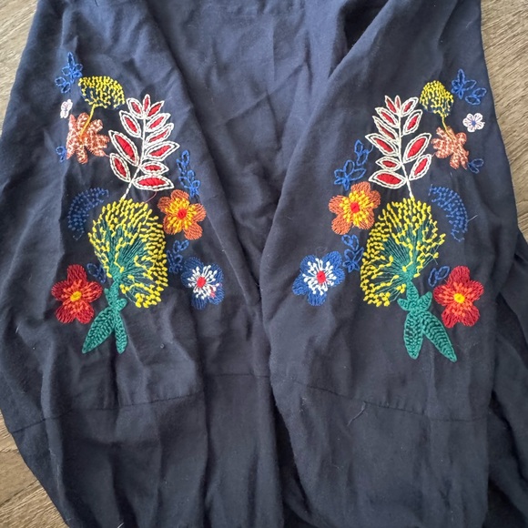 LOFT Dresses & Skirts - LOFT Navy Embroidered Floral Blouse with Multicolor Stitches